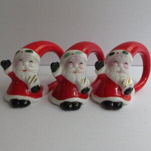Ceramic Santa Napkin Rings Ron Gordon Vintage 1980 Set of 3 Addition/Replacement
